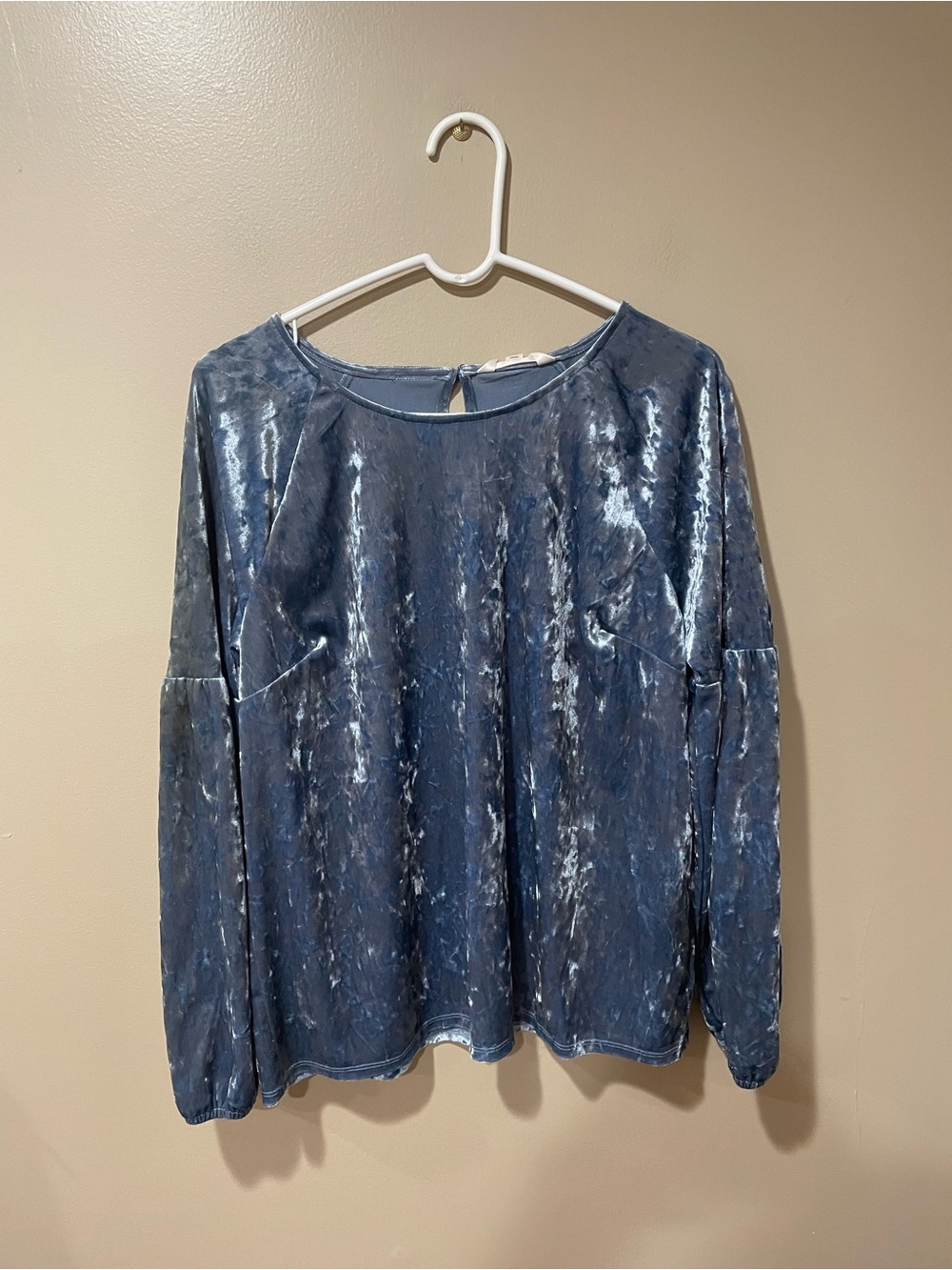 LC Lauren Conrad Blue Shimmery Velvet Long-Sleeve Top